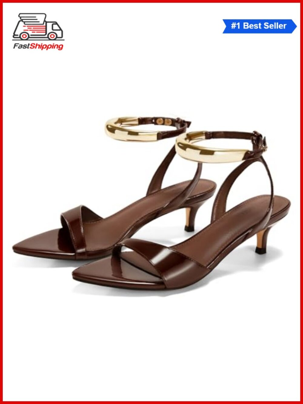 ✨ Coutgo Women's Kitten Heel Sandals Strappy Pointed Open Toe Ankle Strap Dress